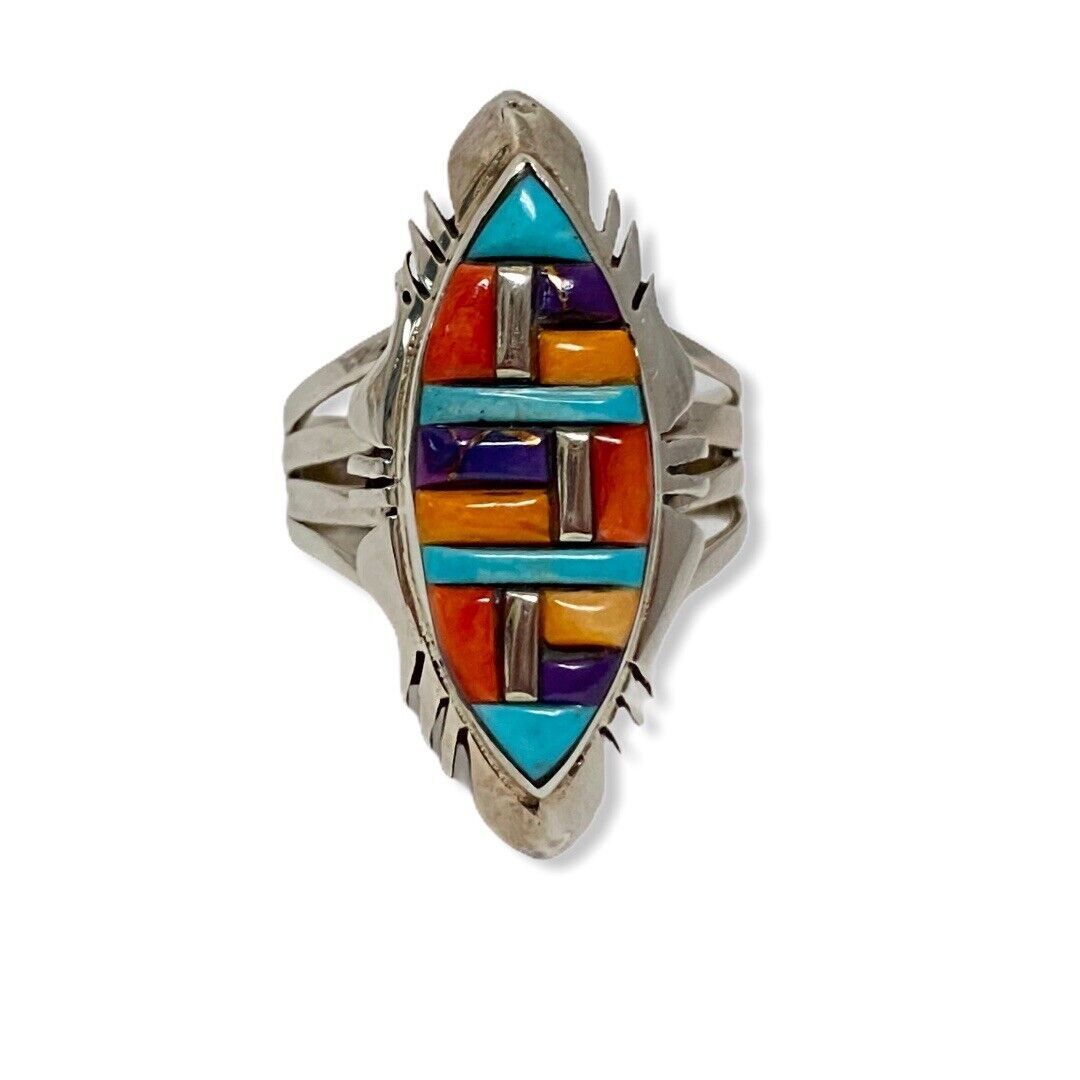 Vintage Philippines Sterling Silver Turquoise Inlay Ring Women's Sz 6